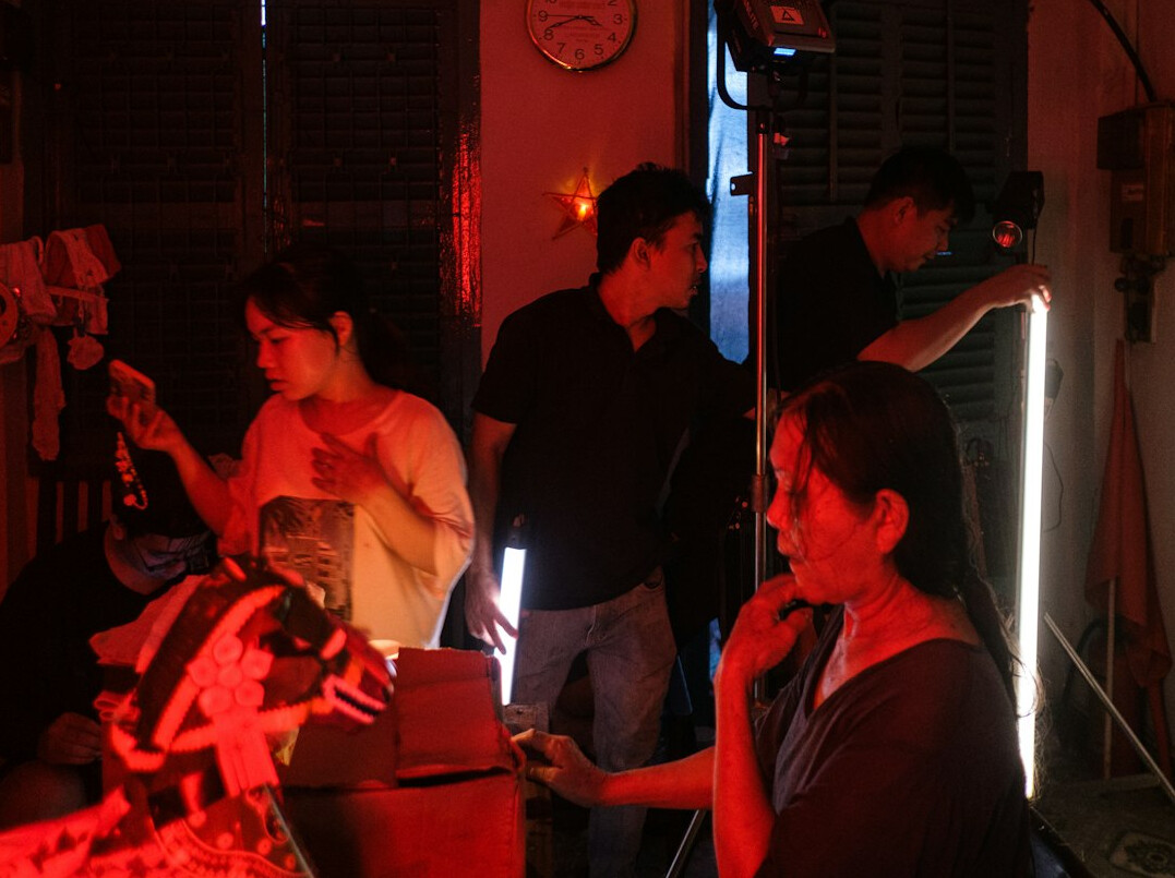 film crew on location shooting