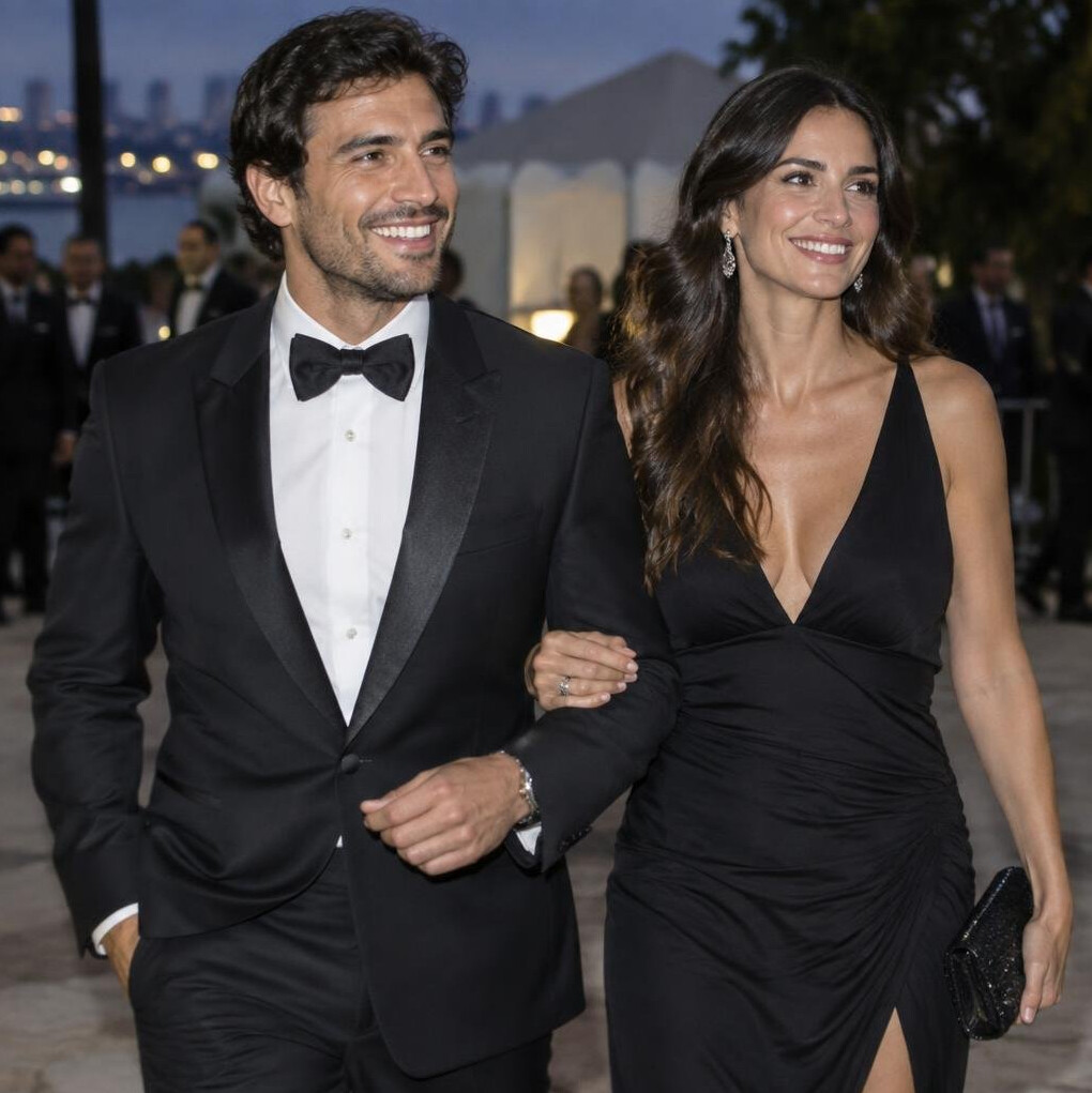 Well dressed Latino couple walking together at an evening event